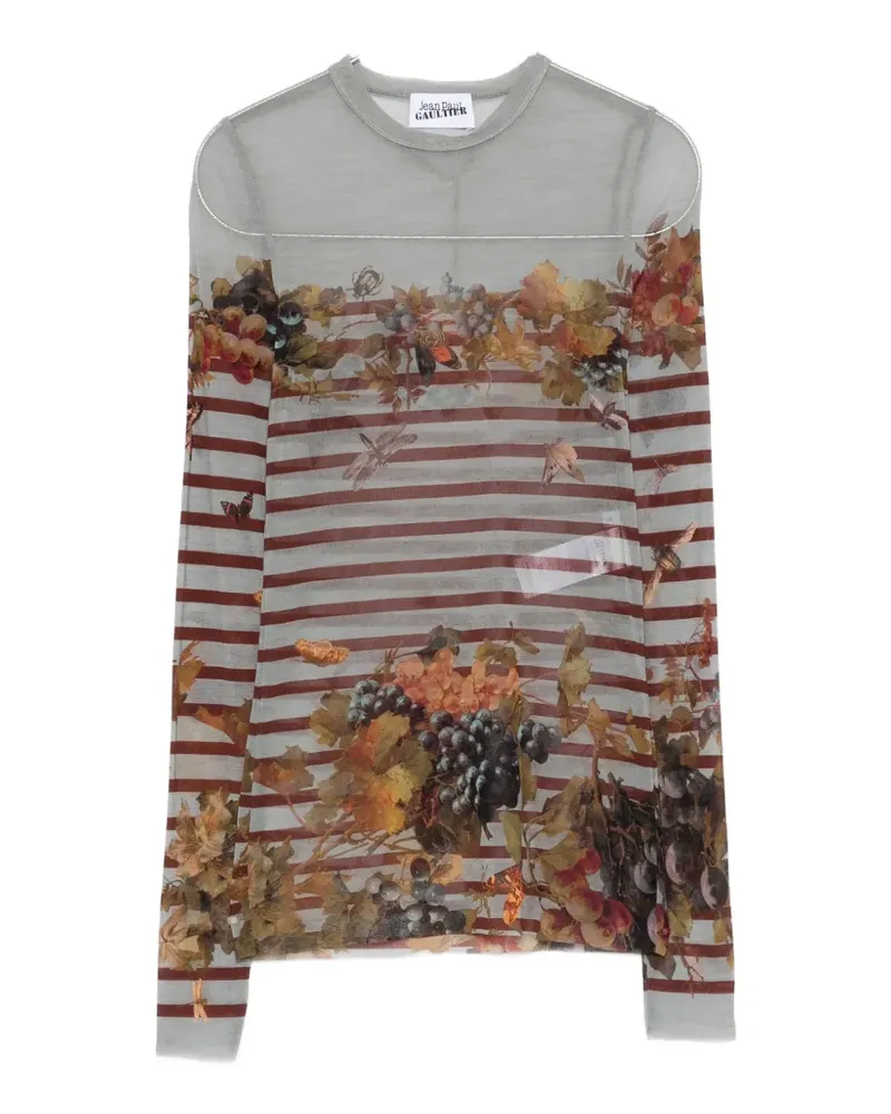 Jean Paul Gaultier Marinière striped grape-print top - Grau Grau