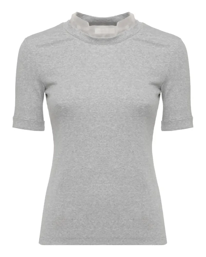 PANICALE Cashmere T-Shirt mit Organza-Kragen mit kurzen Ärmeln - Grau Grau