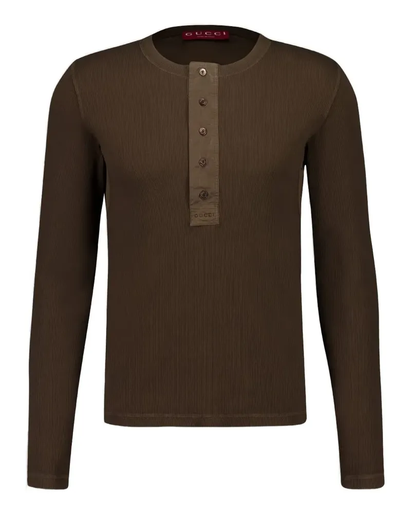 Gucci Geripptes Henley-Hemd - Braun Braun