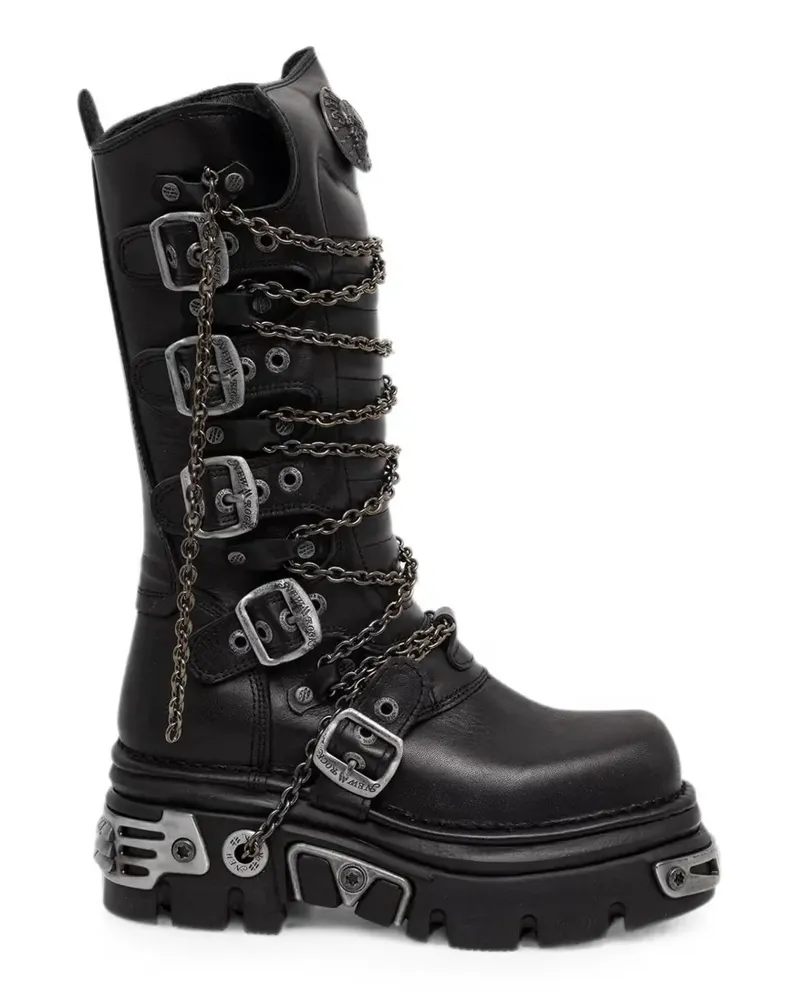 New Rock chain-embellished buckle-fastening boots - Schwarz Schwarz