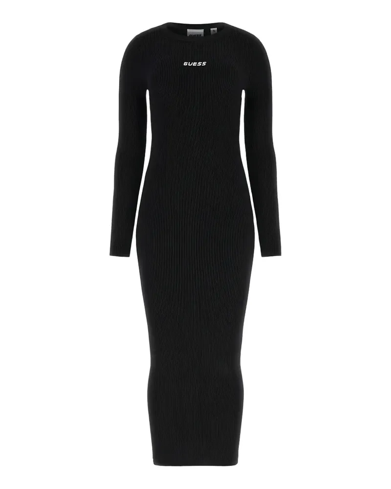 Guess Geripptes Strickkleid mit Logo - Schwarz Schwarz