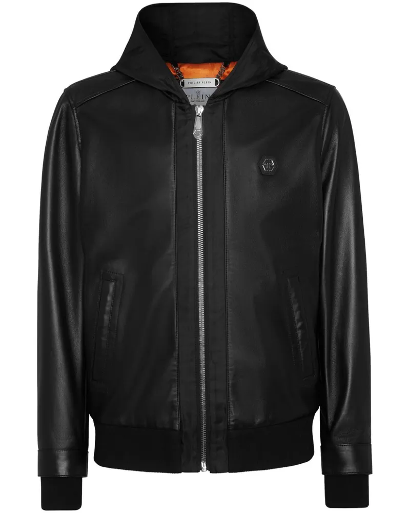 Philipp Plein Kapuzen-Bomberjacke mit Satin - Schwarz Schwarz
