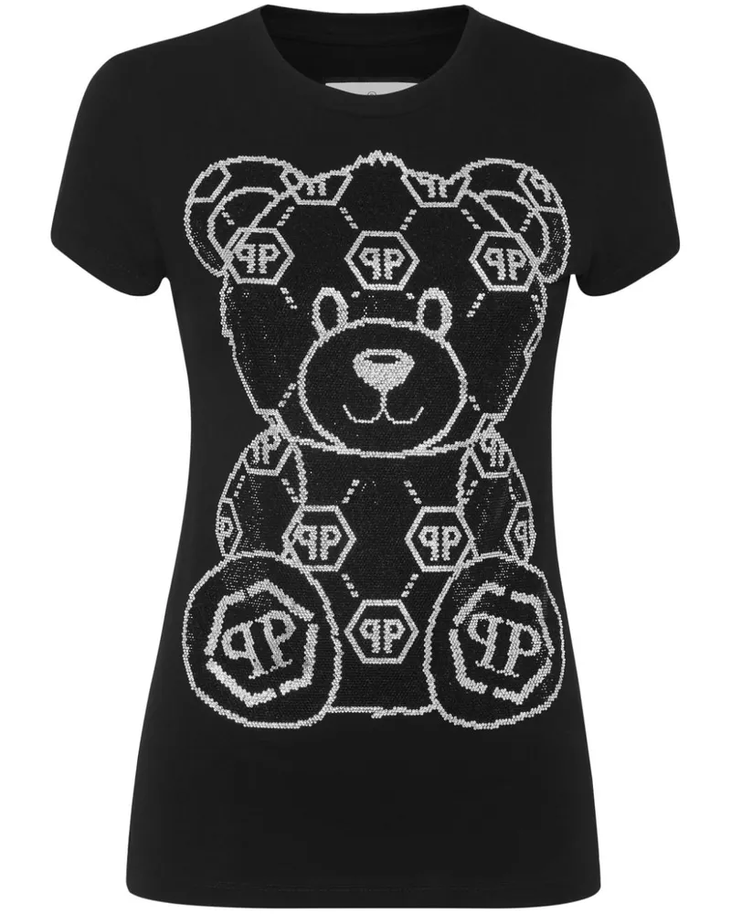 Philipp Plein T-Shirt mit Teddy - Schwarz Schwarz