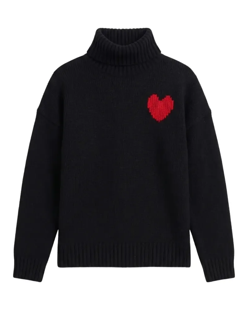 Chinti & Parker Rollkragenpullover mit Herz-Intarsie - Schwarz Schwarz