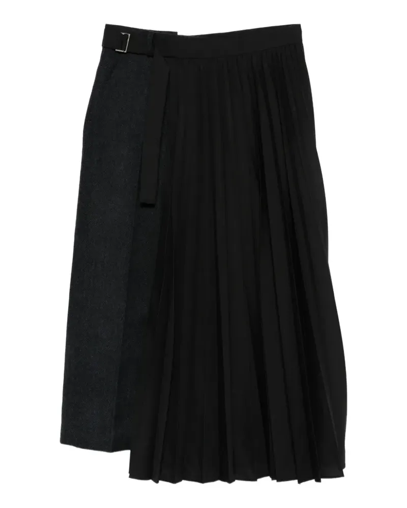 Sacai double-faced herringbone pleated maxi skirt - Schwarz Schwarz