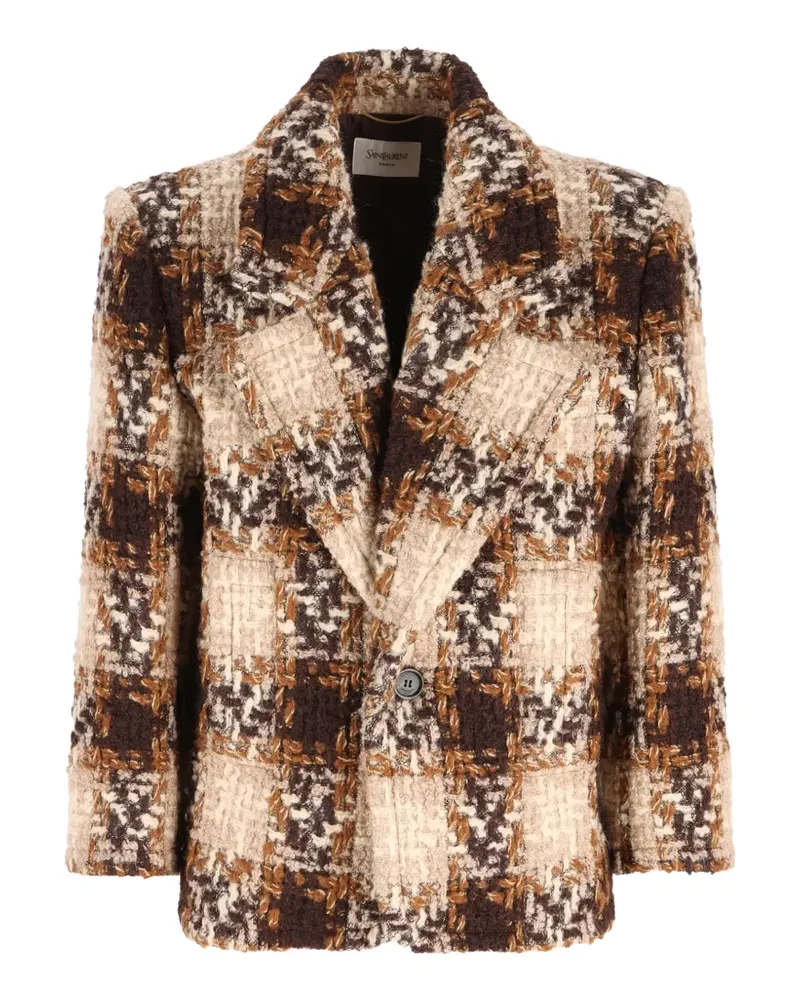 Saint Laurent Tweed-Jacke mit Karomuster - Braun Braun
