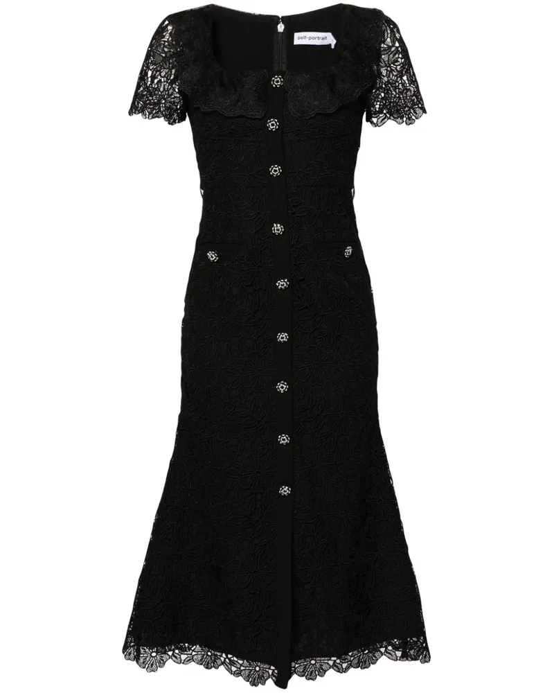 Self-Portrait Gürtel-Midikleid mit Blumen-Makramee - Schwarz Schwarz