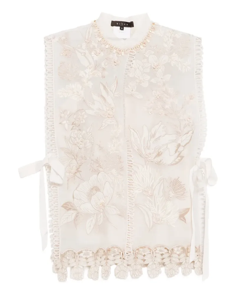 Biyan floral-embroidered vest - Nude Nude