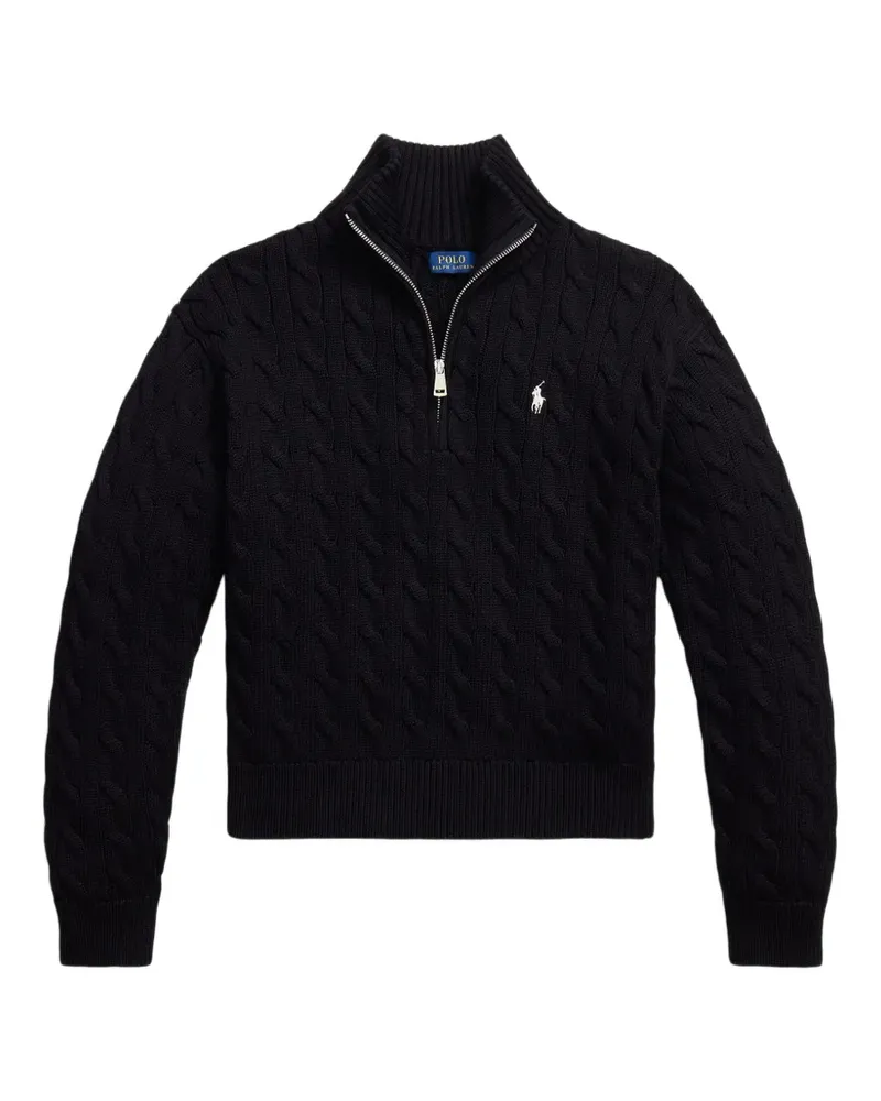 Ralph Lauren Pullover mit Zopfmuster und Viertelreißverschluss - Schwarz Schwarz