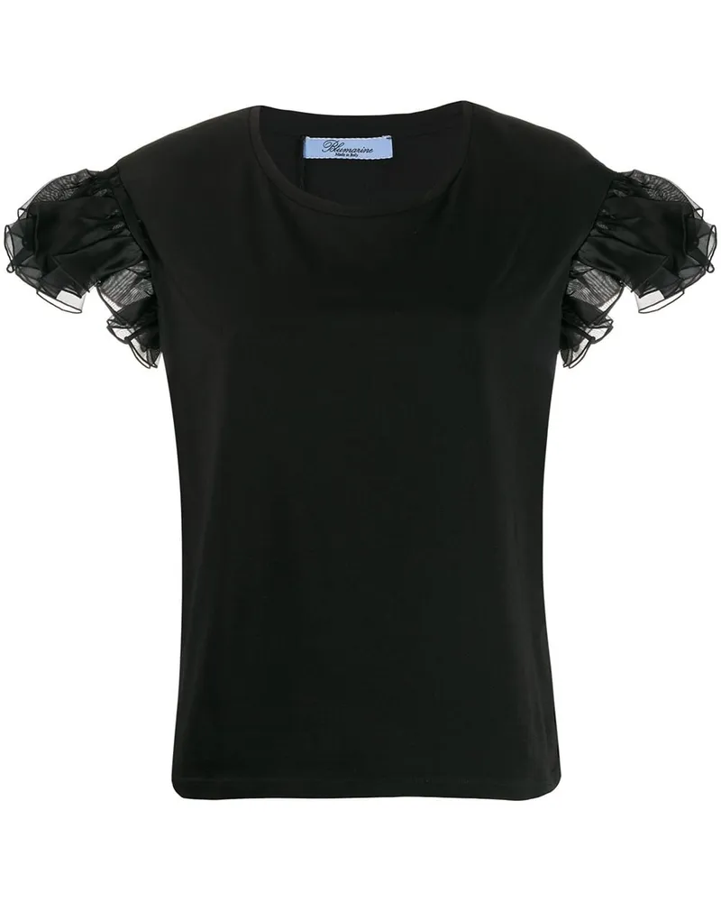 Blumarine T-Shirt mit Volant-Ärmeln Schwarz