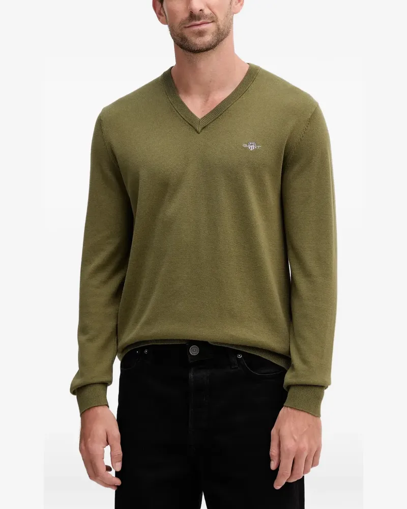Gant V-neck embroidered-logo sweater - Grün Grün