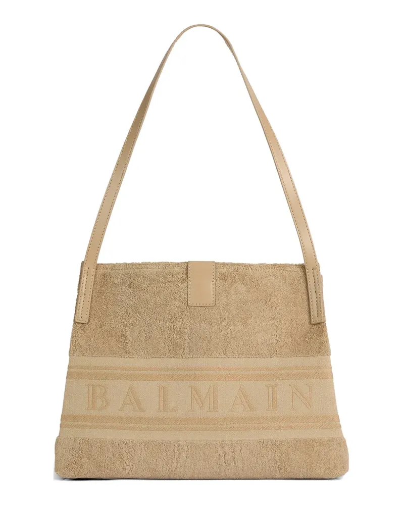 Balmain small Release tote bag in cotton bouclé - Nude Nude