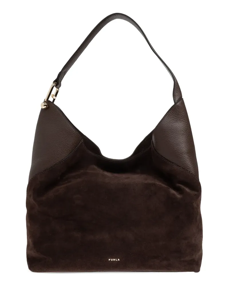 Furla large Lara suede shoulder bag - Braun Braun