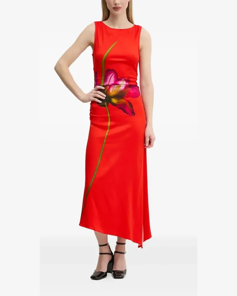 Desigual Asymmetrisches Kleid mit Orchid-Print - Rot Rot