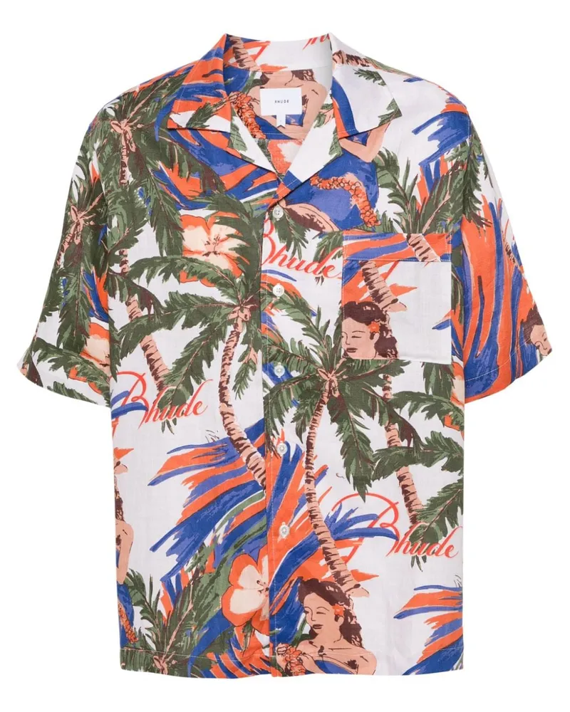 RHUDE Leinenhemd mit Blumen-Print - Weiß Weiß