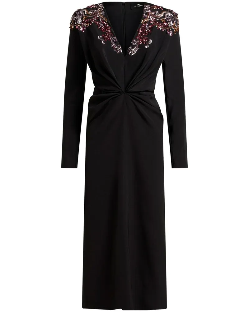 Etro Besticktes Seidenkleid - Schwarz Schwarz
