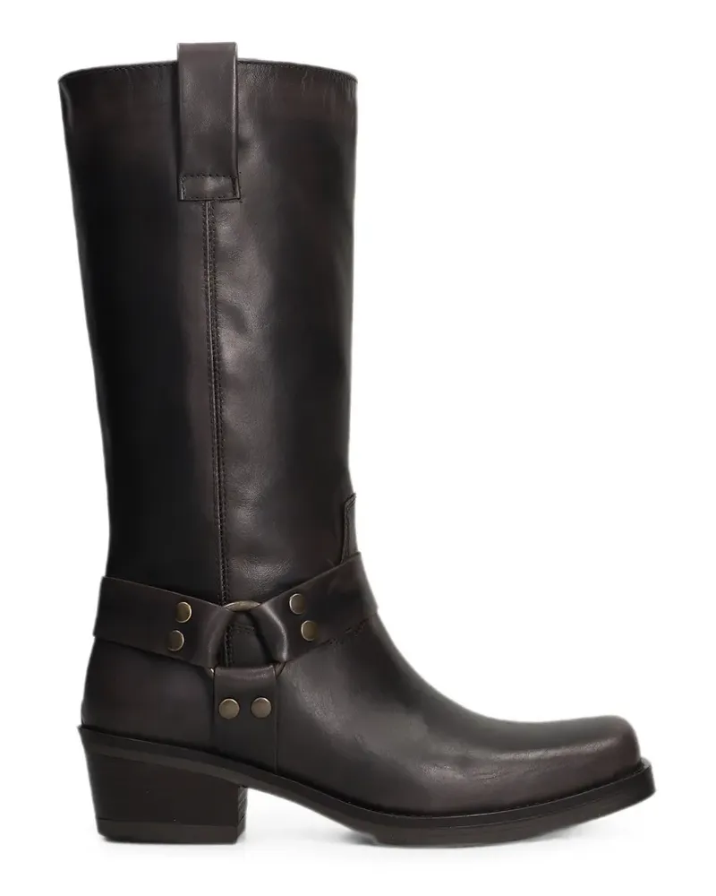Julie Dee harness-detail square-toe biker boots - Schwarz Schwarz