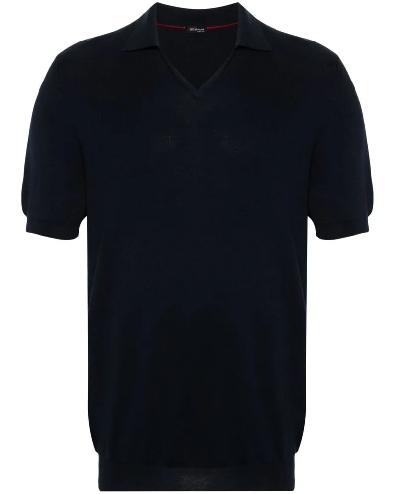 Kiton Fein gestricktes Poloshirt Blau