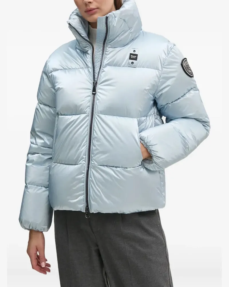 Blauer Wattierte Jacke mit Logo-Patch Blau