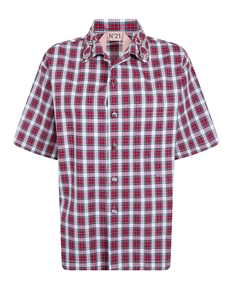 N° 21 crystal-embellished tartan-print shirt - Rot Rot
