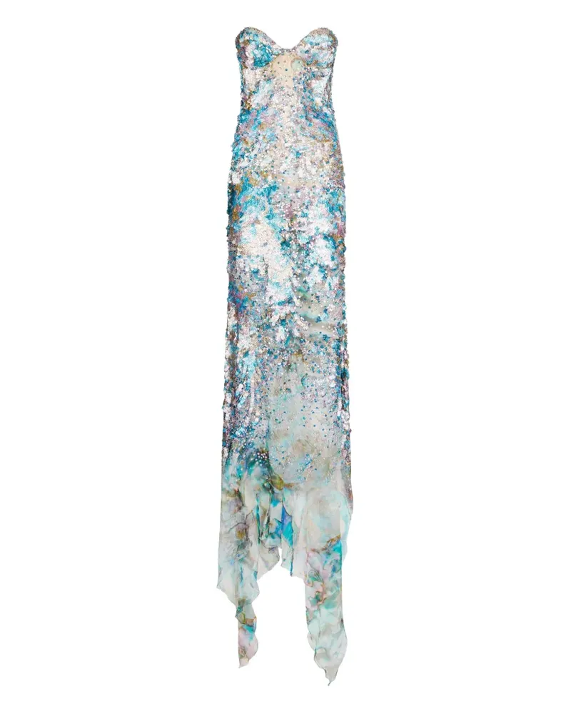 Roberto Cavalli Maxikleid mit Pailletten - Blau Blau