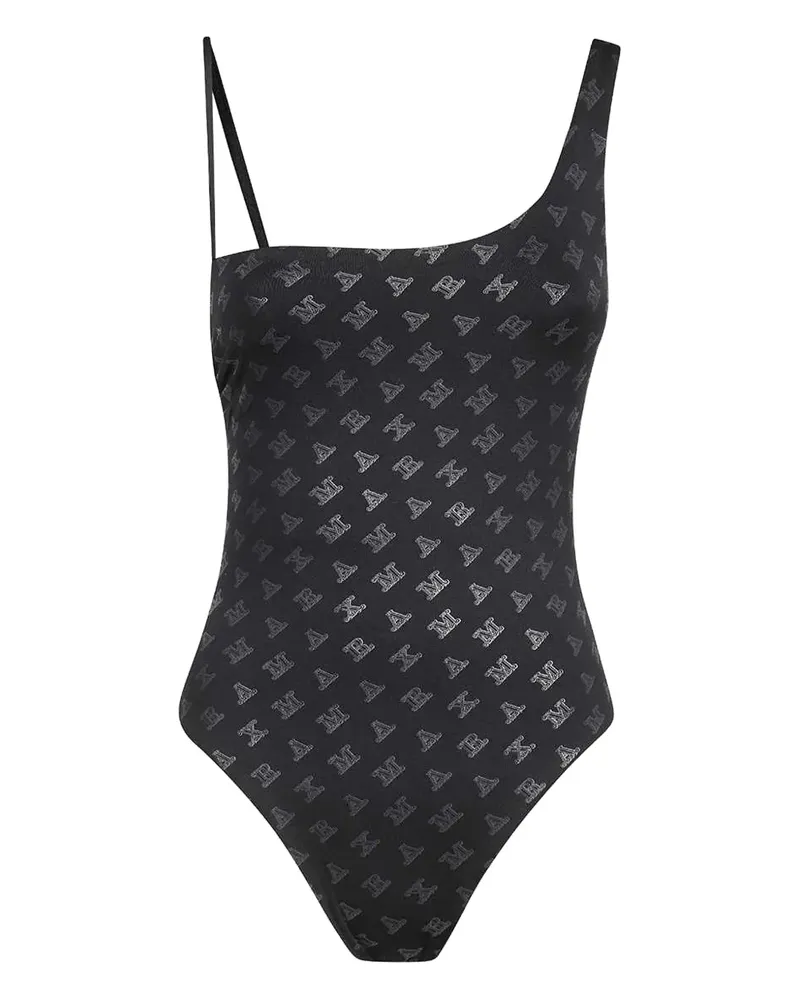 Max Mara One-Shoulder-Badeanzug mit Logo - Schwarz Schwarz