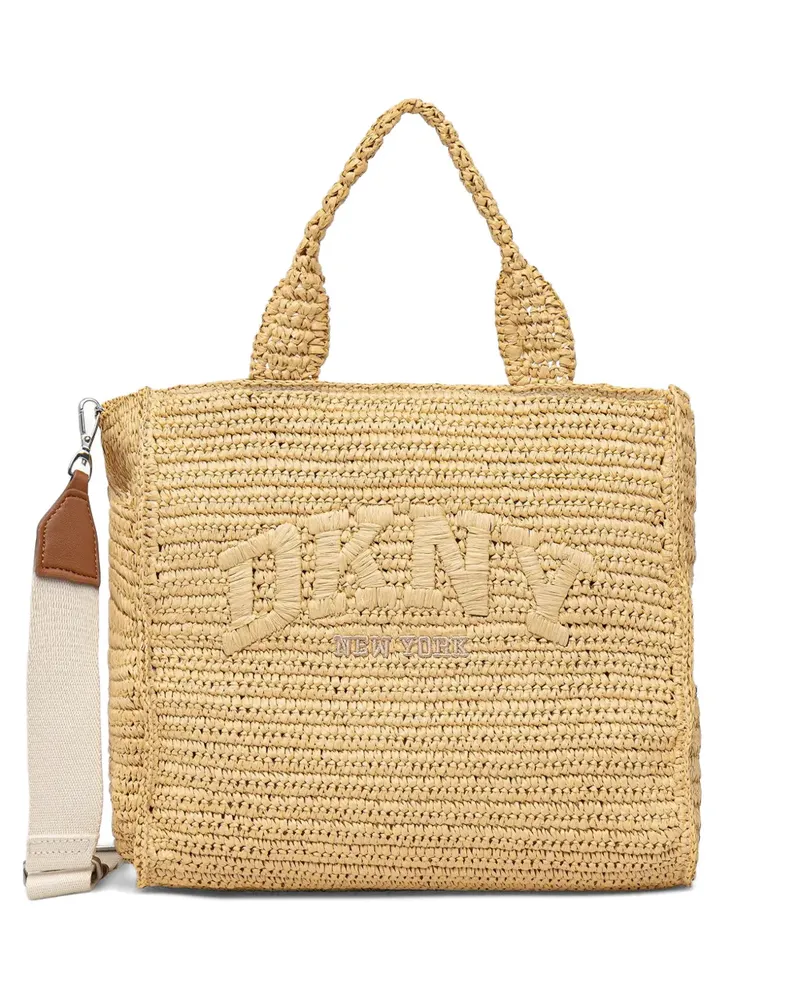 DKNY logo-embroidered woven tote bag - Nude Nude