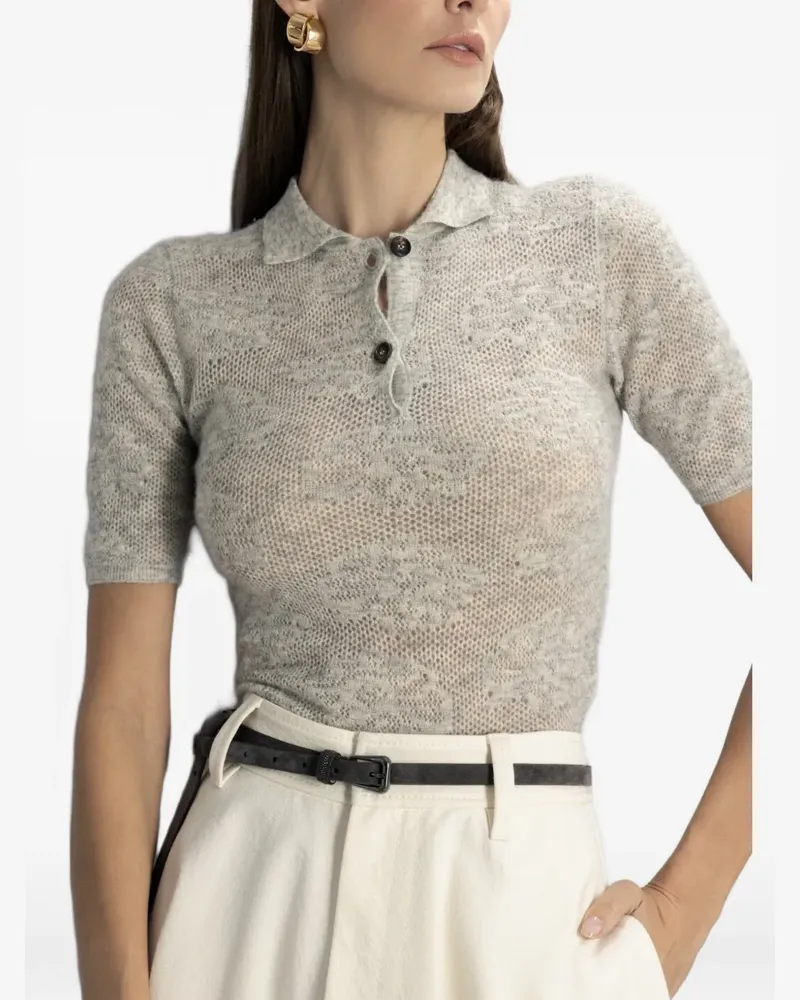 Brunello Cucinelli Gestricktes Poloshirt mit Blumen-Intarsie - Grau Grau