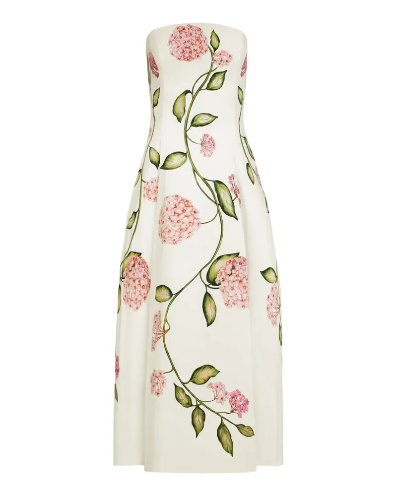 Oscar de la Renta Schulterfreies Midikleid mit Blumen-Print - Weiß Weiß