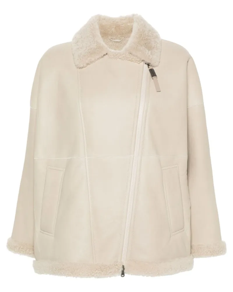 Brunello Cucinelli Bikerjacke aus Shearling Nude