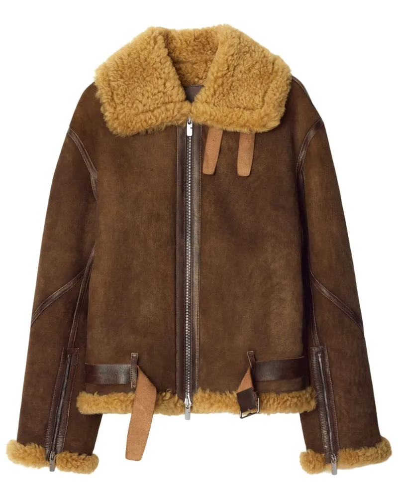 Burberry Lederjacke mit Besatz aus Shearling - Braun Braun