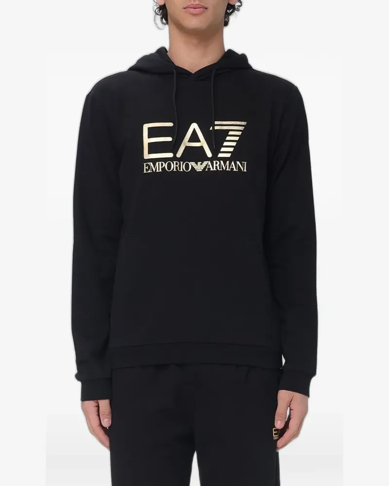 EA7 logo-print cotton hoodie - Schwarz Schwarz