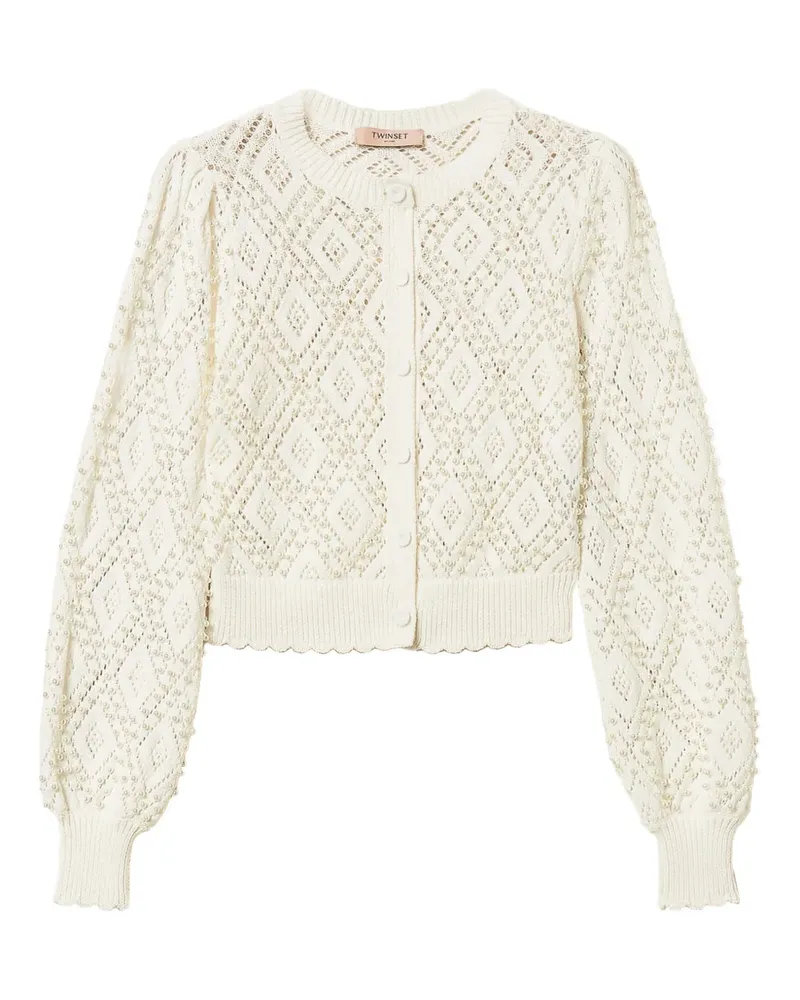 Twin-Set Rautenmuster-Cardigan mit Kunstperlen - Weiß Weiß