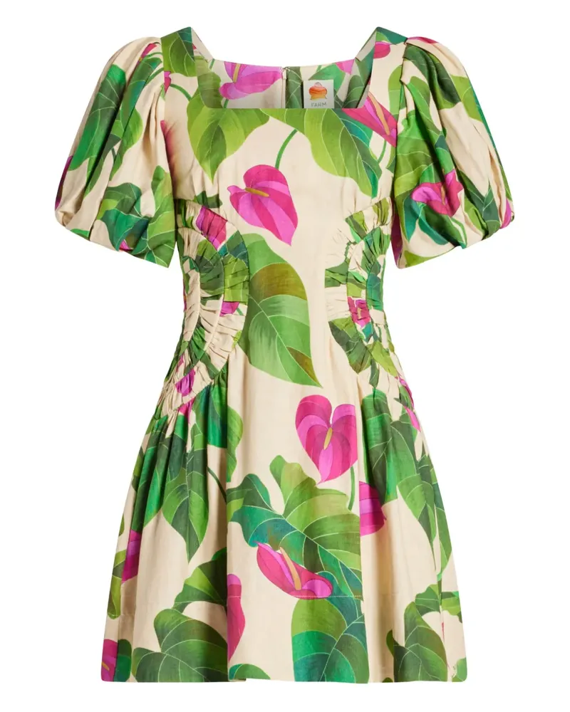 FARM Rio Geblümtes Kleid mit Puffärmeln - Nude Nude