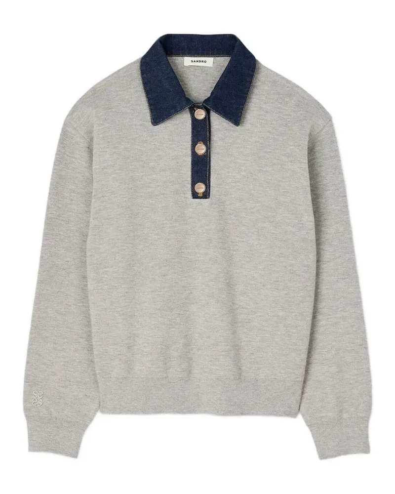 Sandro Poloshirt mit Jeansbesatz - Grau Grau