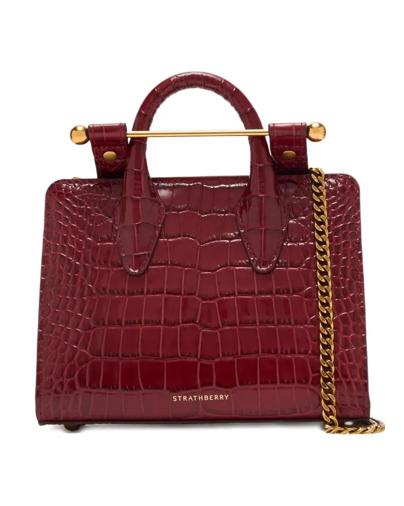 Strathberry Nano Tote Bag mit Kroko-Effekt - Rot Rot