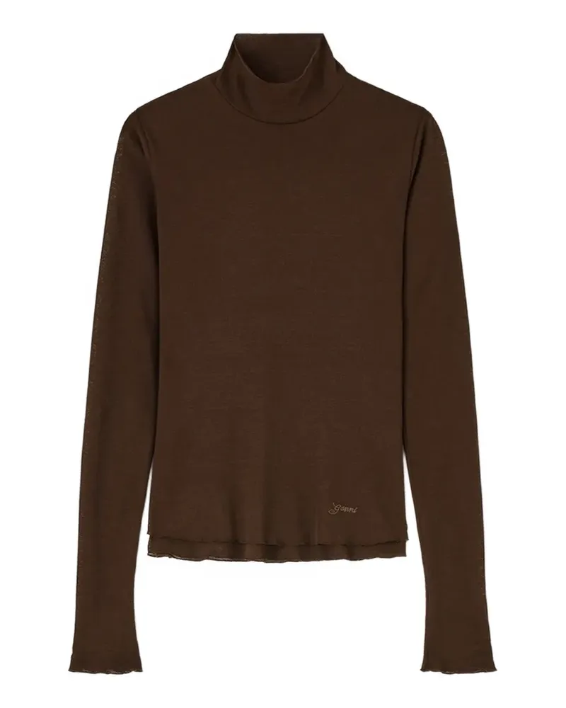 Ganni Rollkragenpullover aus meliertem Mesh - Braun Braun