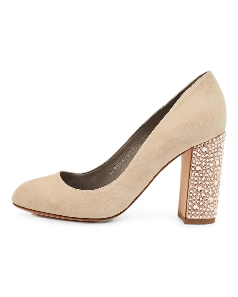 Gina crystal-embellished block-heel pumps - Nude Nude