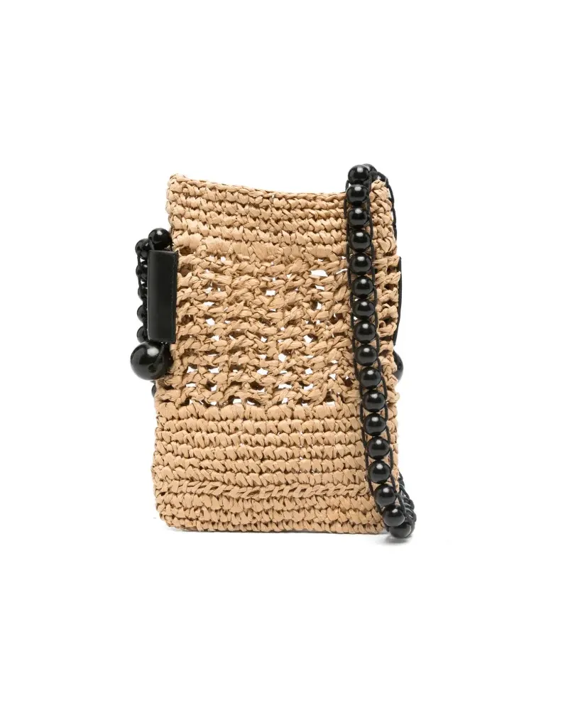 CMMN SWDN Kuriertasche aus Raffiabast Nude