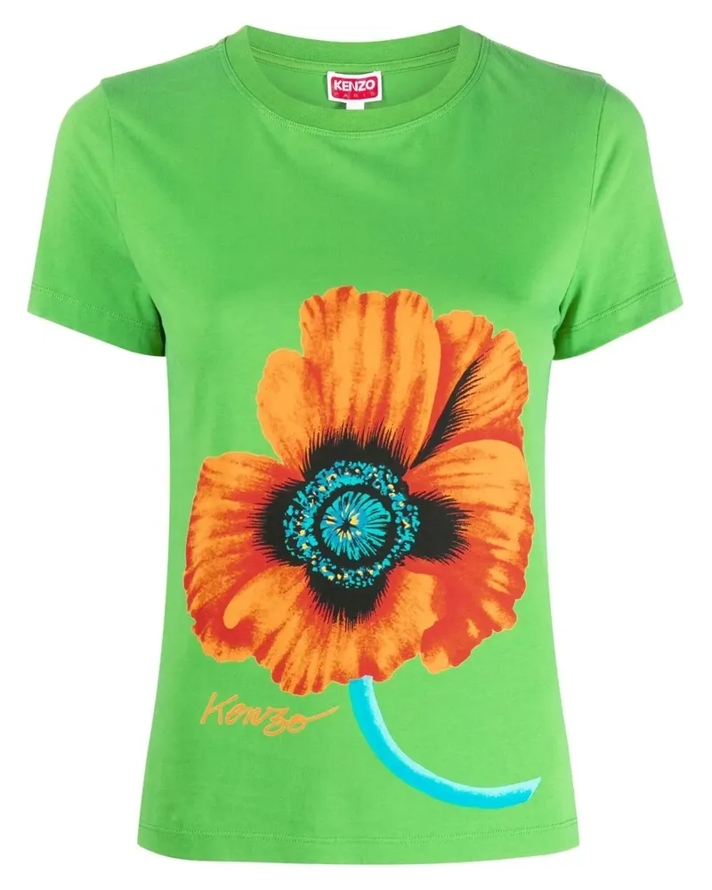 Kenzo T-Shirt mit Mohn-Print - Grün Grün