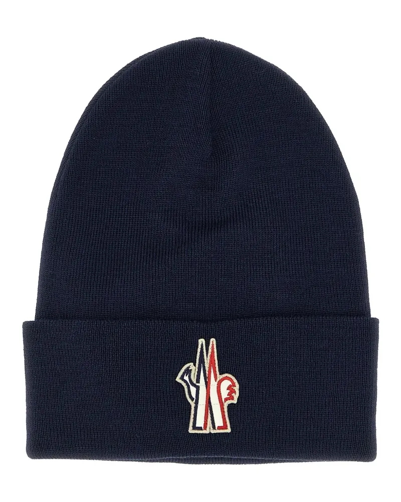 Moncler turn-up logo patch beanie - Blau Blau