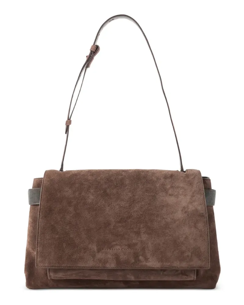 Brunello Cucinelli Monili-embellished suede shoulder bag - Braun Braun