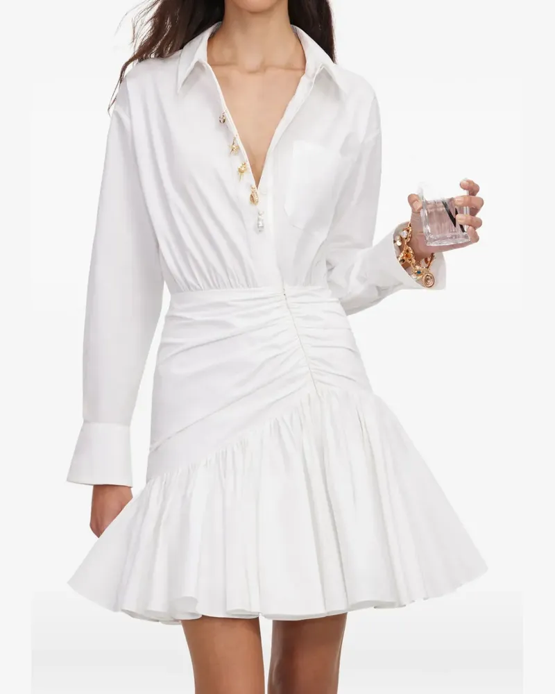 Self-Portrait charm-embellished ruched mini dress - Weiß Weiß