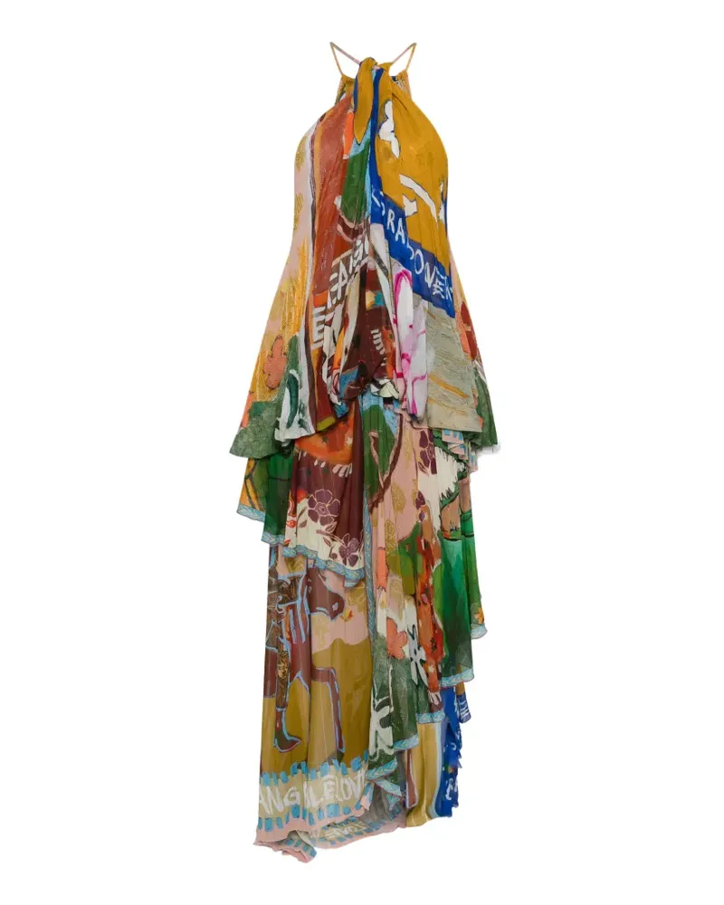 ALEMAIS Asymmetrisches Mlak Abendkleid mit grafischem Print - Gelb Gelb
