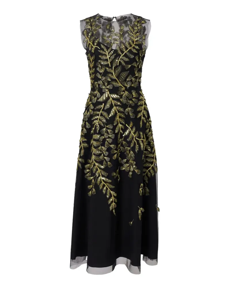 Carolina Herrera New York Tüll-Midikleid mit Blattgold-Stickerei - Schwarz Schwarz