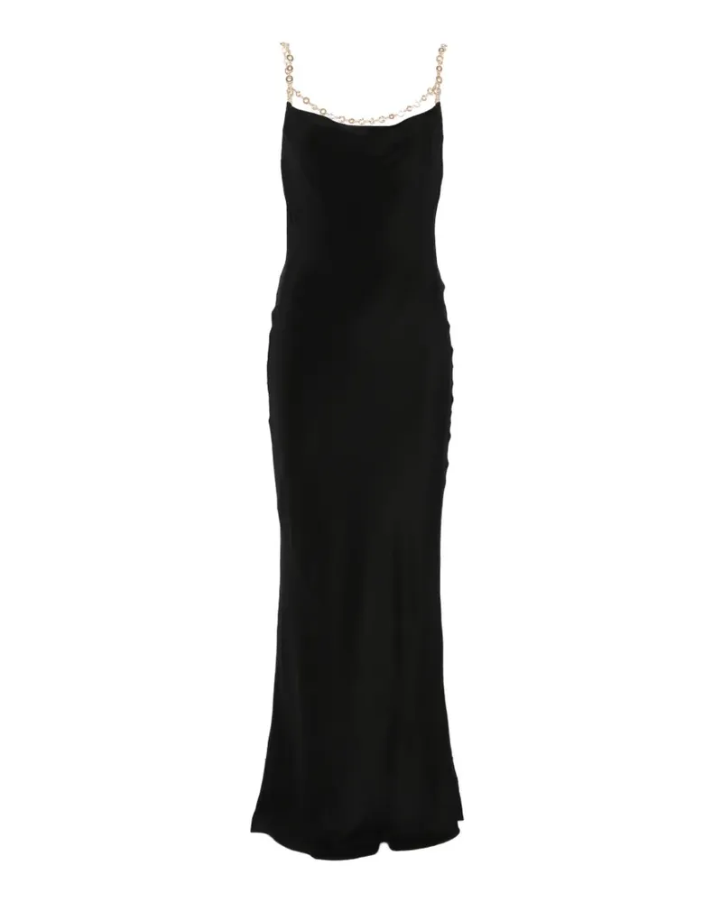 Cult Gaia Macelyn Maxikleid mit Wasserfallkragen und Kettenriemen - Schwarz Schwarz