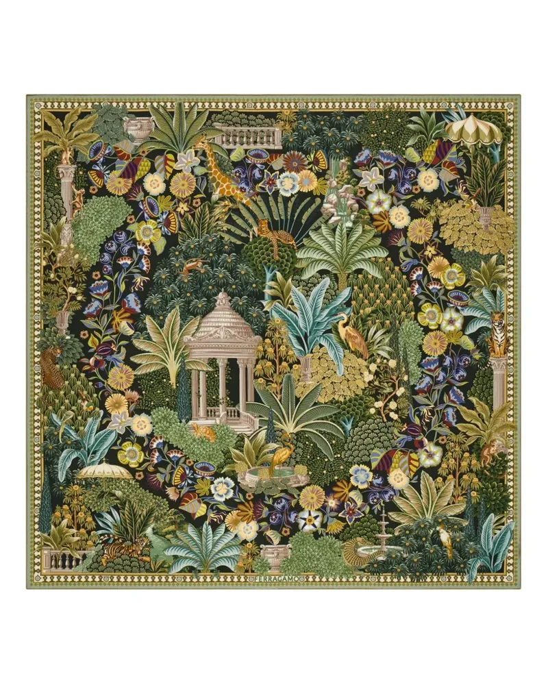 Ferragamo Seidenschal mit Garten-Print - Grün Grün