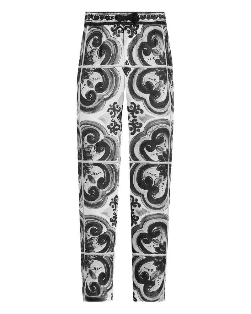 Dolce & Gabbana Leinenhose mit Majolica-Print - Schwarz Schwarz