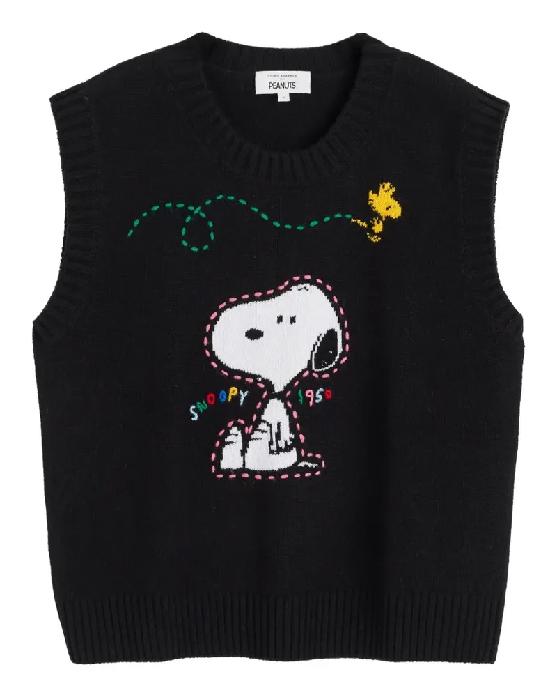 Chinti & Parker Intarsien-Pullover mit Snoopy - Schwarz Schwarz