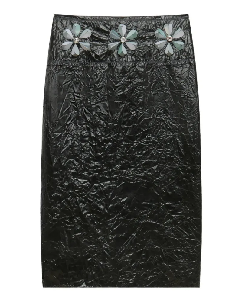 Marni Schwarzer, zerknitterter Midi-Rock mit Daisy-Details Schwarz